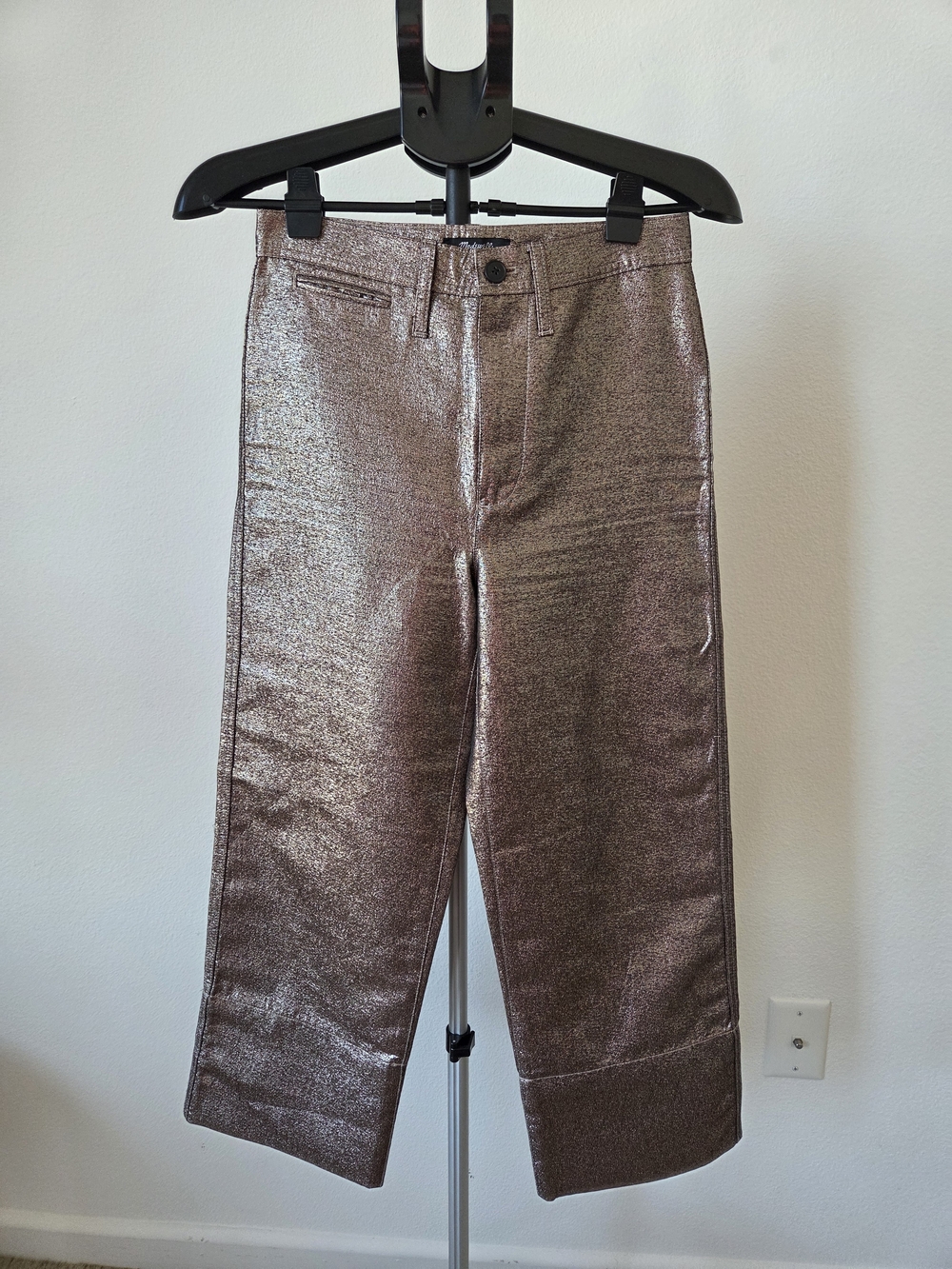 Madewell Slim Emmett Metallic Wide Leg Crop Pants Bronze 25